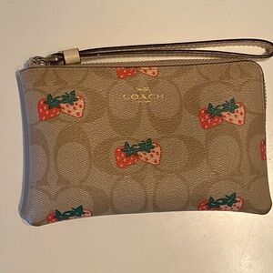 Coach Tan Wristlet with Strawberry Print